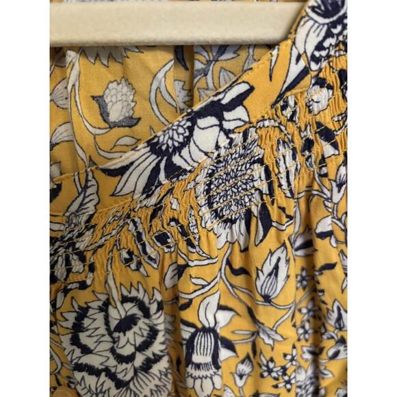 Button Down Floral Smocked Long Sleeve Yellow & Black - Picture 3 of 5